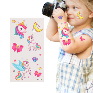 Fabbrica di personalizzazione per bambini ragazze temporaneo di trasferimento dell'acqua tatuaggi animali <span class=keywords><strong>unicorno</strong></span> per bambini disegni sirena per il compleanno del viso - Product Image 5