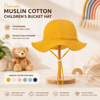 Chapeau de soleil en gaze de coton jaune moutarde personnalisable pour bébé, avec sangle réglable, en mousseline douce, pour tout-petits et enfants