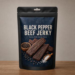 Sachet souple personnalisé pour bœuf séché, imprimé, avec fenêtre transparente, refermable, en plastique alimentaire, emballage souple refermable avec fermeture éclair - Product Image 1