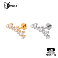 VORA ASTM F136 Titane Clou d'oreille Labret pour enfant, motif sourire incurvé, avec grappe de zircone cubique baguette classique, fileté intérieurement, pour hélix
