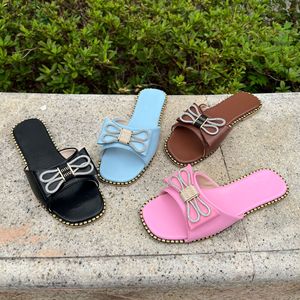 Summer Women Slide Slippers Handicraft Fashion Rhinestone <b>Bow</b> Flat Sandals Open Toe Daily Casual Walking Footwear - Product Image 5