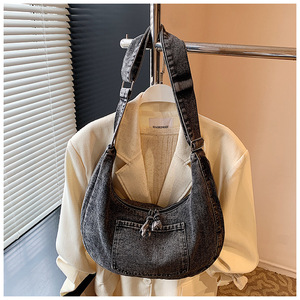 2025 nuova borsa a tracolla retrò di grande capacità alla moda da donna in Denim - Product Image 3