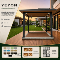 Yeyon OEM Pavillon autoportant à toit plat en bois avec éclairage LED, moderne, toutes saisons, espace de divertissement extérieur, véranda en verre