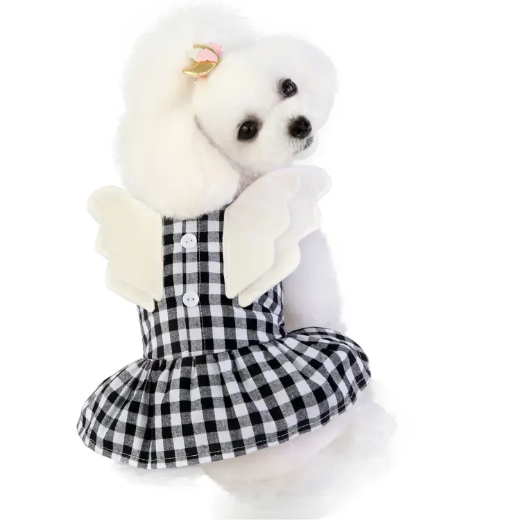 Supplier Wholesale Spring And Summer Casual Pet Clothes Wings Plaid Skirt Dog Christmas Pet Clothes