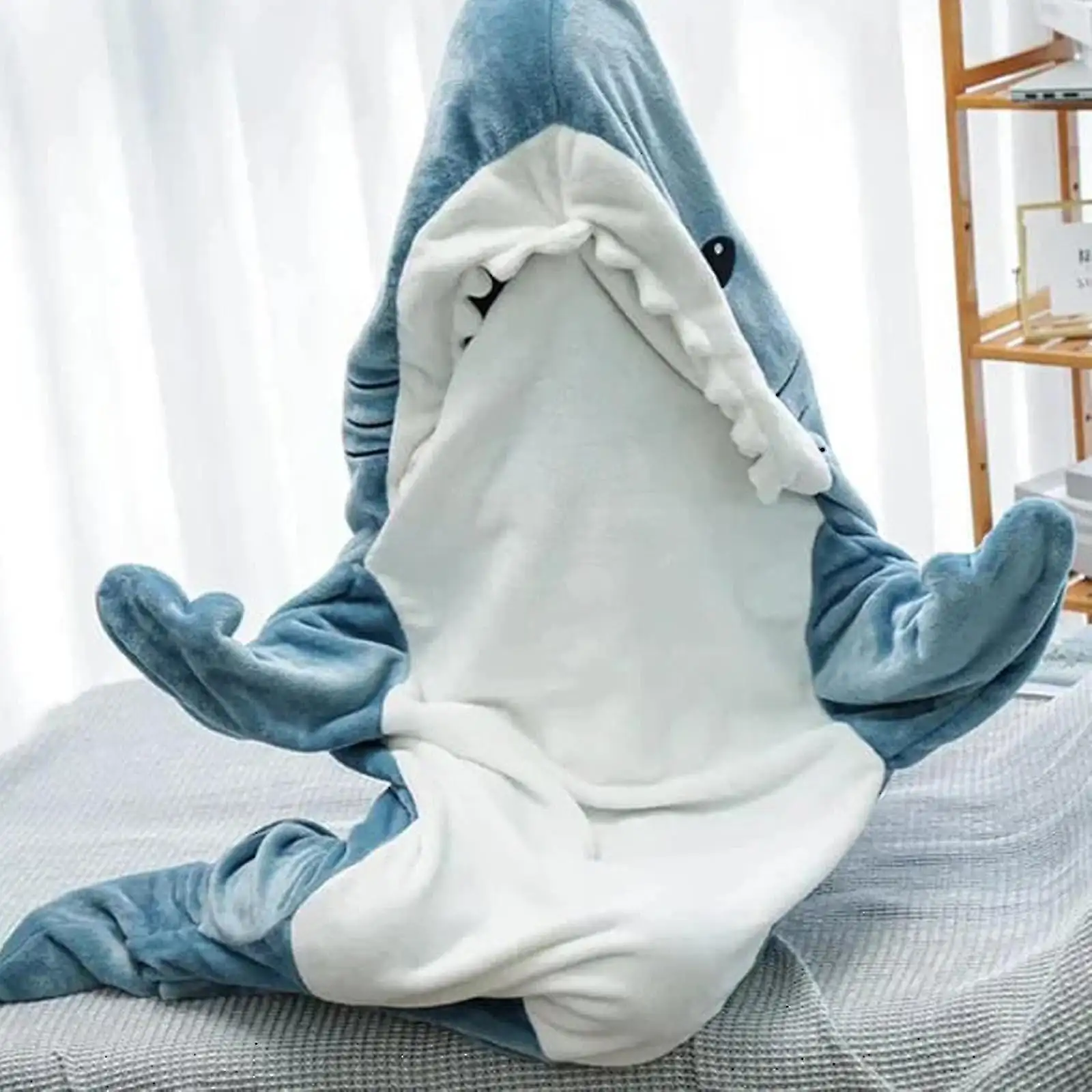 Shark Blanket Hoodie Adult Onesies Adult Wearable Blanket - Shark Blanket Super Soft Comfort Flannel Hoodie Shark Sleeping Bag