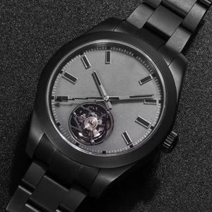 2025 montre mécanique de luxe haut de gamme pour hommes, montre mécanique simple Tourbillon tout noir - Product Image 6