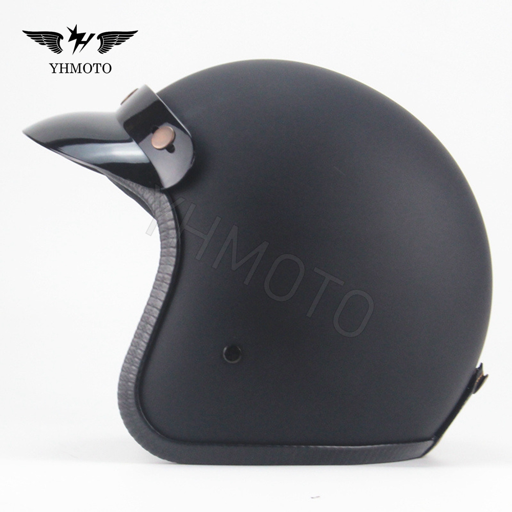 DOT Vintage Open Face Motorcycle Helmet - Classic Matte Black
