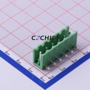 XY2500R-A-5.00-6P Plug-in Terminal Block Bent Lead Through Hole,P=5mm Connector Board-to-Board / Socket - Open 1x6P 5mm Green - Product Image 1