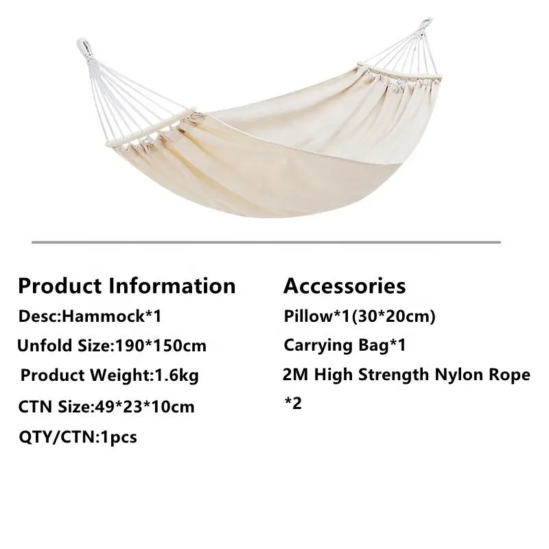 Hamac de Camping en toile blanche, confortable et facile à suspendre, voyage, facile à transporter, avec barre de courbe anti-roulis