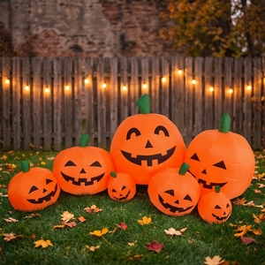 Ensemble de sept citrouilles gonflables d'Halloween de tailles variées avec expressions multiples de <span class=keywords><strong>Jack</strong></span> <span class=keywords><strong>O</strong></span>'Lantern pour les fêtes en extérieur et les décorations de jardin - Product Image 2