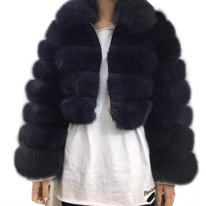 Abrigo corto de piel de zorro para mujer, chaqueta de cuello peludo cálido de invierno a la moda - Product Image 3
