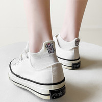 Chaussettes en coton - Chaussettes bébé brodées de couleur beige - Chaussettes pour enfants avec motif de bateau mignon - Chaussettes courtes de couleur unie