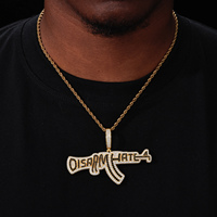 Pendentif AK47 « Disarm Hate » en argent sterling 925 avec moissanite VVS, design fantaisie, style Hip Hop, bijoux pour hommes