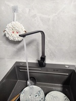 Robinet de cuisine à bec extractible à poignée unique classique noir pivotant à 360 degrés