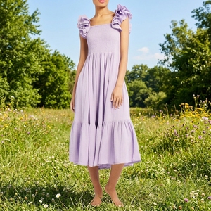 Abito Lungo Elegante da Donna 2026 QY OEM, Personalizzato con Volant, Tinta Unita, per Uso Quotidiano, Serale e Casual - Product Image 1