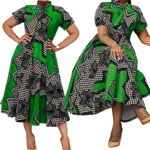 2024 हॉट सेलिंग उत्पाद प्लस साइज महिलाओं के कपड़े ग्राफिक मुद्रित छोटी आस्तीन मुद्रित स्टैंड कॉलर लंबी ढीली पोशाक