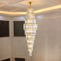 Lustre en cristal de luxe léger post-moderne et minimaliste pour duplex, villa, escalier en colimaçon doré, hôtel, LED
