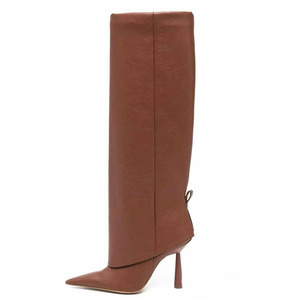 Women Solid Pants Long Boots High Heels Pointy Toe Sexy Knee High Booties Overlay on Stiletto <b>Shoes</b> - Product Image 1