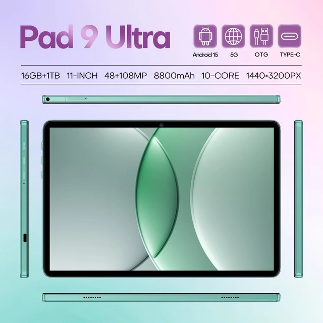 Pad 9 Ultra New 11-inch MTK Octa Core 4G Dual SIM Wi-Fi Capacitive Screen Smart Tablet for Business Use