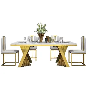 A8091 Gold stainless steel luxury dining table set dining room furniture