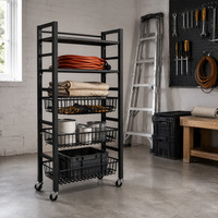 Chariot de rangement de cuisine multi-niveaux sur roulettes, étagère pour micro-ondes et support pour casseroles