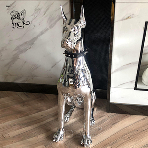 Estatua de <span class=keywords><strong>Doberman</strong></span> de Acero Inoxidable de Tamaño Real, Decoración Moderna y Brillante para el Hogar, Perro Guardián Alemán Famoso - Product Image 2