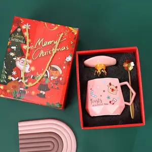 2024 Trendy Christmas Gifts Coffee Cup Lid With Spoon X-mas Print Santa Mug Xmas Tree Snowman For Christmas-pjamas