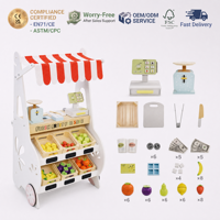 Groothandel op maat gemaakte houten supermarkt speelgoedset voor kinderen, fruitwinkel, rollenspel marktkraam met kassa en weegschaal, ASTM gecertificeerd