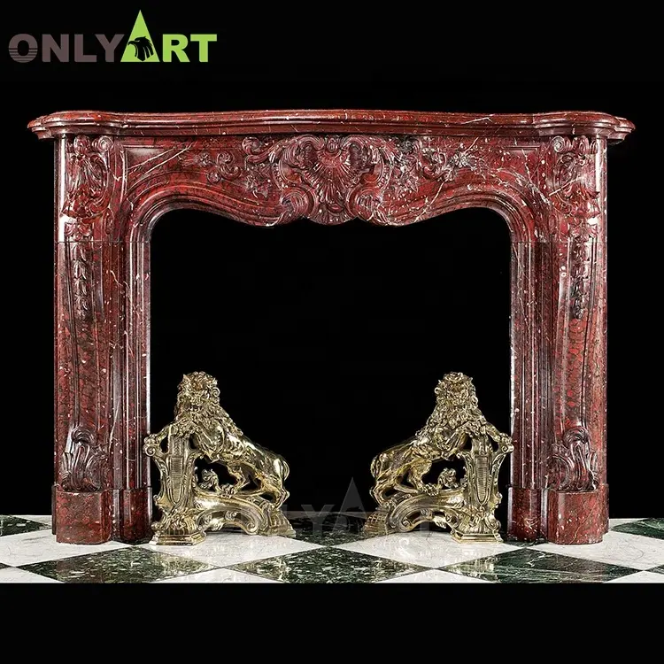 Commercio all'ingrosso design moderno decorazione della casa camino in pietra di marmo naturale rosso surround Onlyart