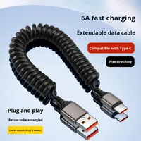 Kabel Data Pegas Tembaga Murni Berlapis Logam 1.5m, TPU Silikon, Tipe-C, Pengisian Cepat, Dapat Ditarik, Power Bank Mobil untuk iPhone 15/16/17