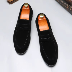 Mocasines de Ante Negro para Hombre, Estilo Penny Loafer, Punta Redonda, Casuales y Formales, para Oficina, Uso Diario, Zapatos Casuales y Formales - Product Image 1
