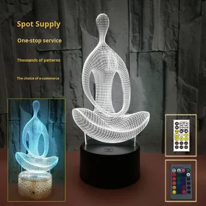 Lampe de nuit LED <span class=keywords><strong>3D</strong></span> en acrylique colorée avec design craquelé, effet stéréoscopique, pour <span class=keywords><strong>cuisine</strong></span>, thème Yoga et Méditation - Product Image 1