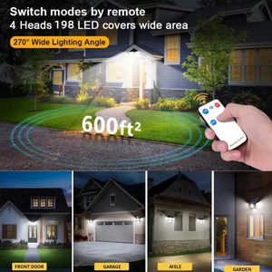 Outdoor Solar Garden <b>Light</b> with Remote 4 Heads Motion <b>Sensor</b> Lamp IP65 Waterproof 270 Wide Angle Wall <b>Lights</b> with 3 Modes 198Led - Product Image 5