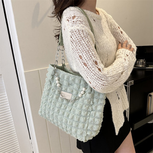 Bolso de Hombro de Algodón para Mujer, Diseño Moderno 2026, con Dos Asas, Pliegues Burbuja, Cierre de Cremallera, Portátil, Forro de Poliéster, 7 Pulgadas - Product Image 2