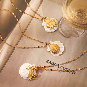 Trendy Stainless Steel Summer Beach Vacation Charm Necklace Waterproof <strong>Jewelry</strong> Fish Seastar <strong>Crab</strong> Seahorse Shell Pendant Necklace - Product Image 4