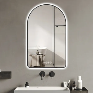 28x48 <b>Square</b> Glass LED Mirror with Aluminum <b>Frame</b> Modern Vanity Light Time & Temp Display Anti-Fog Color Temperature Options - Product Image 1