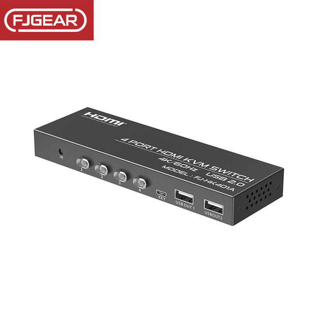 FJGEAR FJ HK401A 4 Port HDMI KVM Switch 4K 60Hz Metal Shell 4 in 1 KVM Switcher USB2.0 for 4 PCs Share Monitor Keyboard Mouse