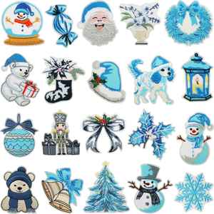 Roaring Sky Blue White Christmas Embroidered Patches Bear Snowman <b>Nutcracker</b> Eco-Friendly Iron-On Badge-Polyester Thread Hats - Product Image 1