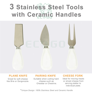 Grande planche à fromage en bambou avec 4 bols en céramique et 3 plateaux à charcuterie en acier inoxydable conçus et plateau de service de qualité - Product Image 5