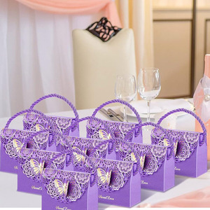 B409 Mariposas Monedero Fiesta Favor Cajas Goodie Bolsas Candy Treat Boda Cumpleaños Despedida de soltera Suministros de regalo Bolsa púrpura en caja - Product Image 5