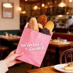 Sac d'emballage pour boulangerie personnalisé avec logo de restaurant, sac biodégradable pour baguette, bretzel, croissant, en papier kraft brun et blanc - Product Image 4