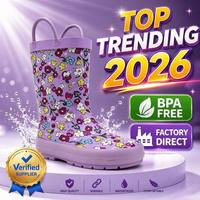 Bottes de pluie pour bébé en caoutchouc naturel, écologiques, douces, légères, imperméables, à imprimé floral, bottes Wellington pour filles, OEM