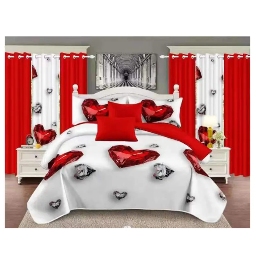 Newest Designs Bed Sheet Brushed Microfiber Bamboo Bedding Set with Duvet Cover and Curtains for Wedding Bedroom