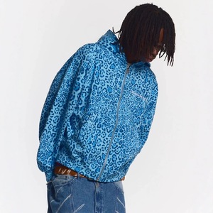 <b>Leopard</b> <b>Print</b> Washed Knitted Digital Printing Zip up Hoodie Men 100% Cotton Loose Fit Hooded <b>Sweatshirt</b> Winter Streetwear - Product Image 1
