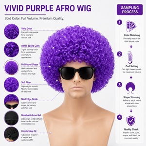 Peluca Afro Rizada Morada Personalizada, Ajustable, Resistente a Altas Temperaturas, para Disfraces, Fiestas, <span class=keywords><strong>Carnaval</strong></span>, Halloween, Cosplay, Peluca Sintética Directo de Fábrica - Product Image 3