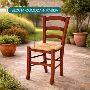 Sedia Rustica in Legno con Seduta in Paglia 43x42x86 Cm, Robusta e Tradizionale per la Casa - Product Image 3