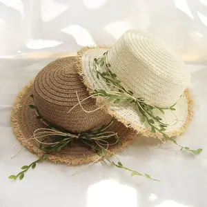 Cappello Fedora da spiaggia cappello estivo da donna a tesa larga con decorazione in Rattan per bambini adulti