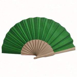 Custom Designed Durable Fabric Wooden Folding <b>Handheld</b> <b>Fan</b> Folk Art Style Painted on Bamboo Material - Product Image 1