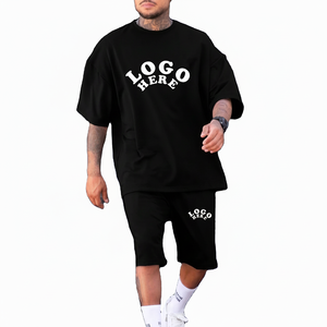 Surdimensionné Noir Couleur Dropshoulder T-shirts Street Wear T-shirt Avec Shorts Assortis Tshirt & Shorts Ensembles Nouveau Style Tshirt - Product Image 1