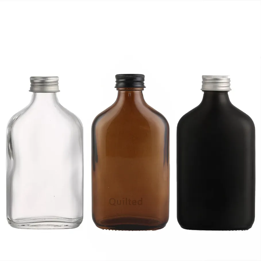 200ml Flat Custom Color Amber Clear Glass Bottle Hip Flask Screw Cap